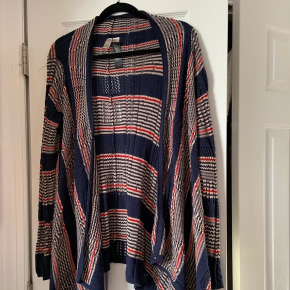 Tri-Color cardigan!! (red, beige, navy blue) - Picture 1 of 3